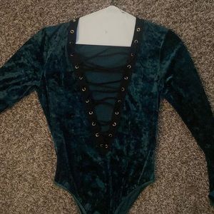 Green Velour bodysuit